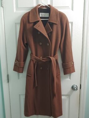 Vintage Evan Picone Trench Coat Double-Breasted Brown Wool Women's Size 12